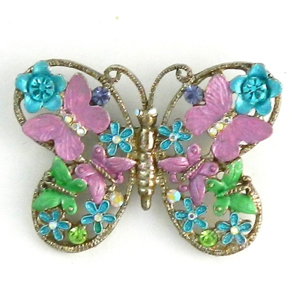 C Stein Brooch / Dillard's Butterflies w/in the Butterfly and flowers Signed